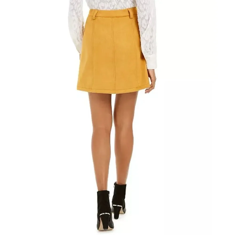 NWT French Connection Bahati Faux Suedette Mini Skirt in Golden Oak, Size 6